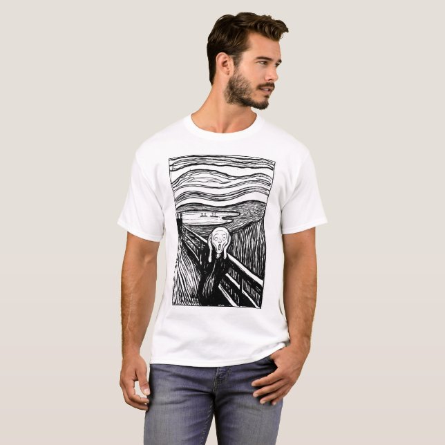 The Scream by Edvard Munch – Black Line Art  T-Shirt (Front Full)