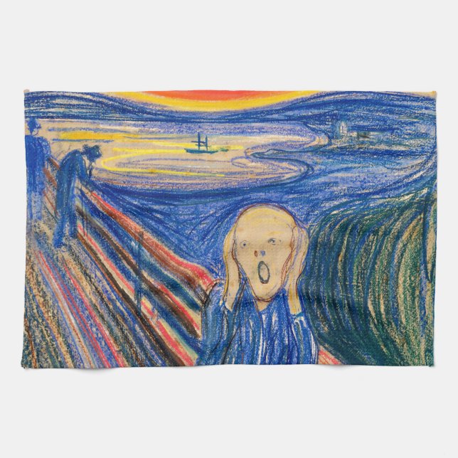 The Scream by Edvard Munch (in pastel) Modern Art Kitchen Towel (Horizontal)