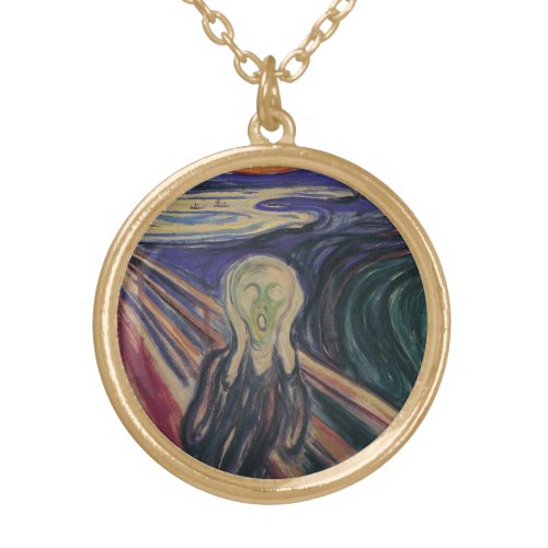 The Scream by Edvard Munch Vintage Expressionism Gold Plated Necklace