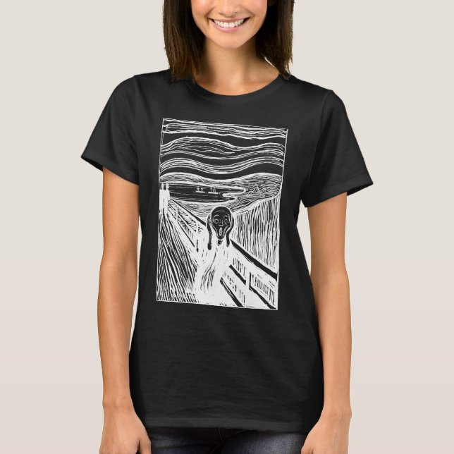 The Scream by Edvard Munch – White Line Art  T-Shirt (Front)