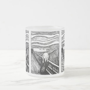 The Scream by Munch – Black Line Lithograph Frosted Glass Coffee Mug