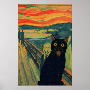 The Scream Cat Art Print Funny Black Cat Giclée