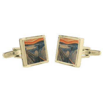 The Scream - Edvard Munch Gold Cufflinks by masterpiece_museum at Zazzle
