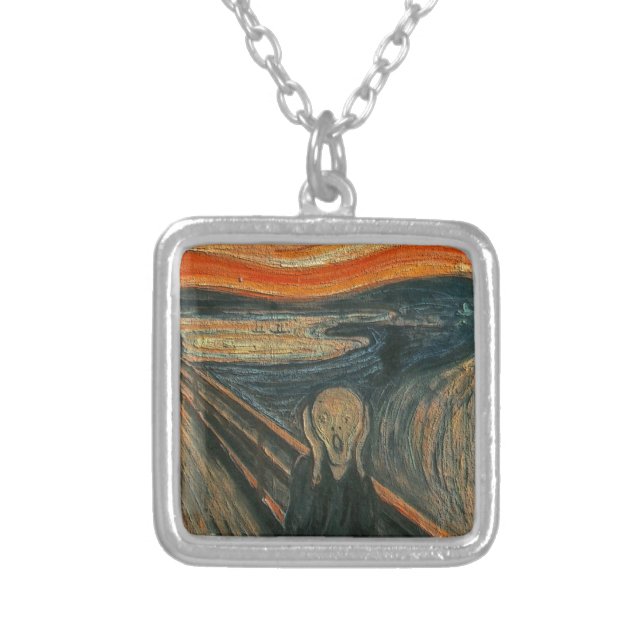 The Scream (Textured) by Edvard Munch Silver Plated Necklace (Front)