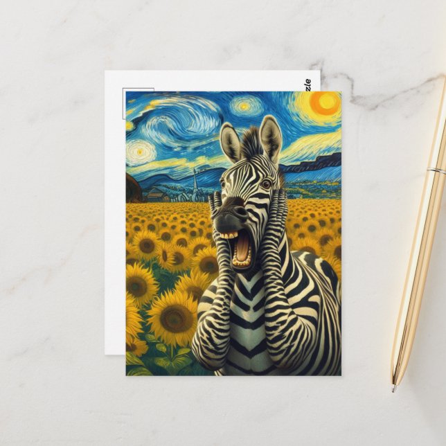 The screaming Zebra Faux Van Gogh Postcard (Front/Back In Situ)