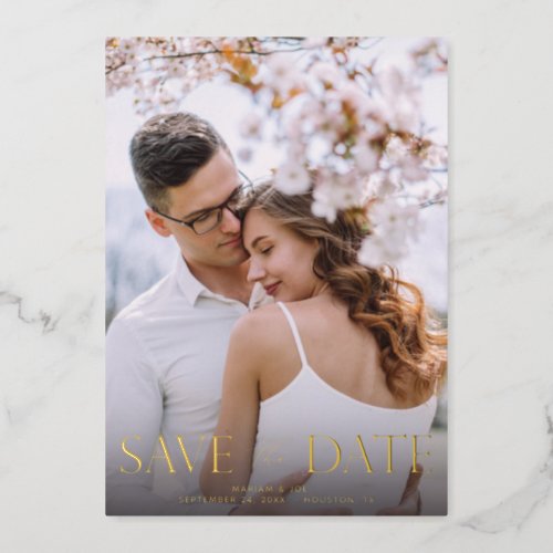 The Script V Modern 2 Photo Save the Date Foil Invitation