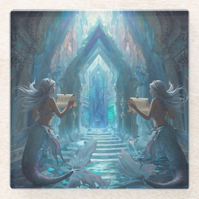 The Scroll Keepers of the Deep” Glass Coaster (Front)