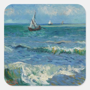 The Sea At Les Saintes Maries De La Mer | Van Gogh Square Sticker by decodesigns at Zazzle