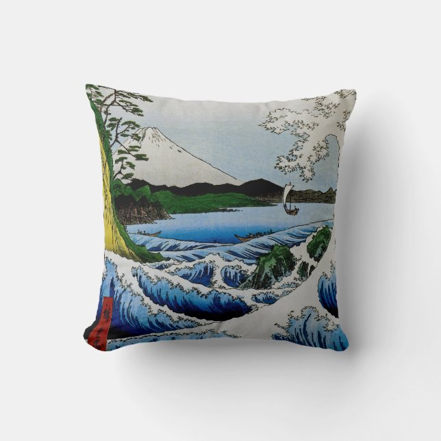 The Sea at Suruga Province, 1858 Throw Pillow (Front)
