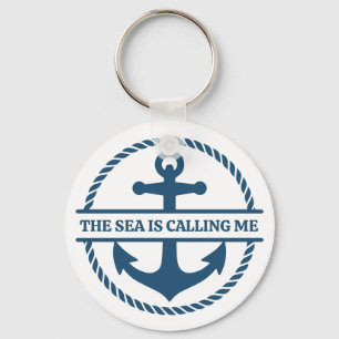 The Sea Is Calling Me Nautical Navy Blue Anchor Keychain