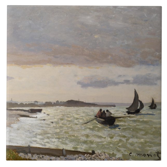 The Seashore at Sainte-Adresse, 1864 Ceramic Tile (Front)