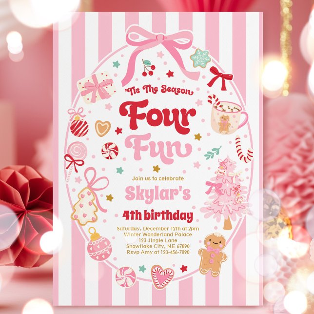 The Season Four Fun Christmas Bow 4th Birthday Invitation (Creator Uploaded)