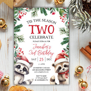 The Season TWO Raccoons Christmas 2nd Birthday Invitation