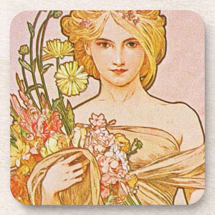 The Seasons Spring Printemps, 1900 Alphonse Mucha Drink Coaster
