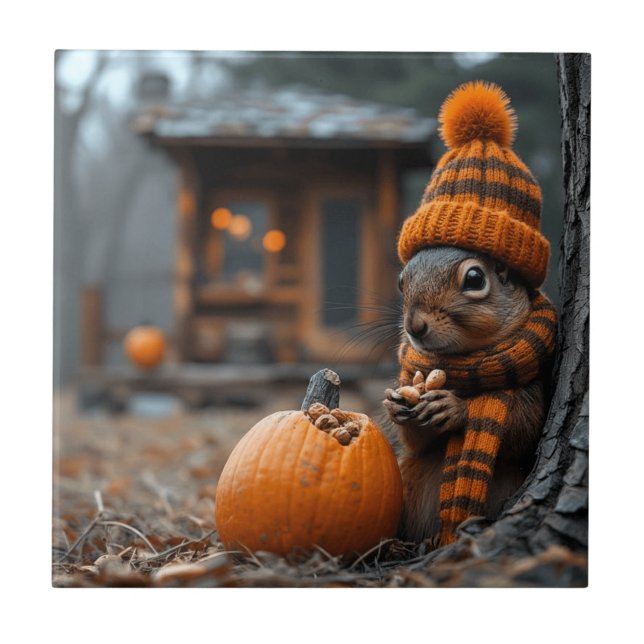 The secret forest feast of the squirrel Ai image Ceramic Tile (Front)