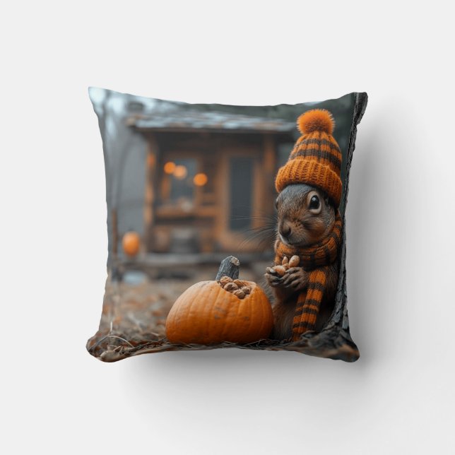 The secret forest feast of the squirrel Ai image Throw Pillow (Front)