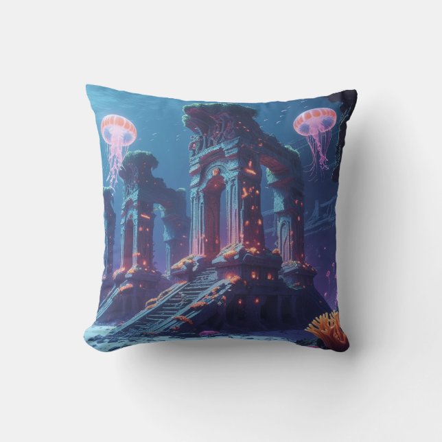 The Secret of the Underwater City Throw Pillow (Front)