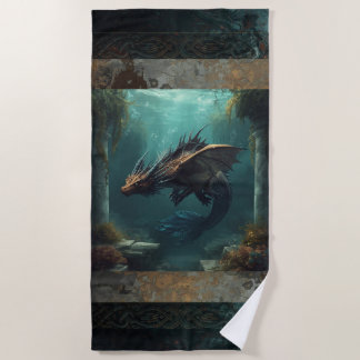 "The Seeker" underwater dragon Beach Towel