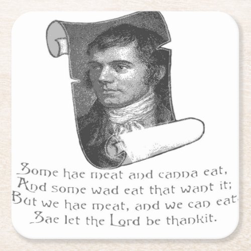 The Selkirk Grace Burns Night Supper Poem In Grey Square Paper Coaster