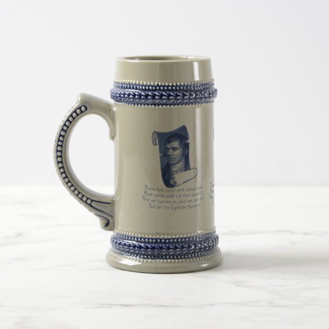 The Selkirk Grace Burns Night Supper Prayer Blue Beer Stein (Left)