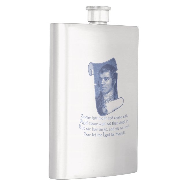 The Selkirk Grace Burns Night Supper Prayer Blue Flask (Right)