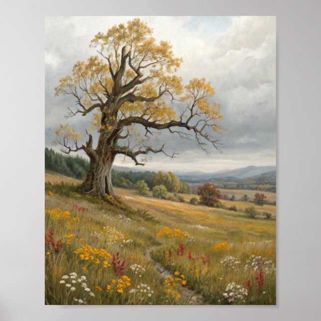 The Sentinel of Golden Fields: An Ancient Oak Over Poster (Front)