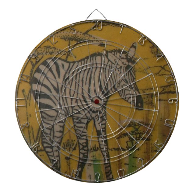 The Serengeti Spirit: Zebra Grazing in the Mara Dartboard With Darts (Front)