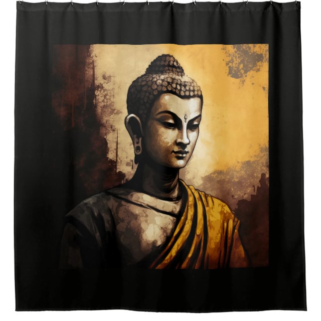 The Serenity of Zen Buddha Watercolor Meditation   Shower Curtain (Front)