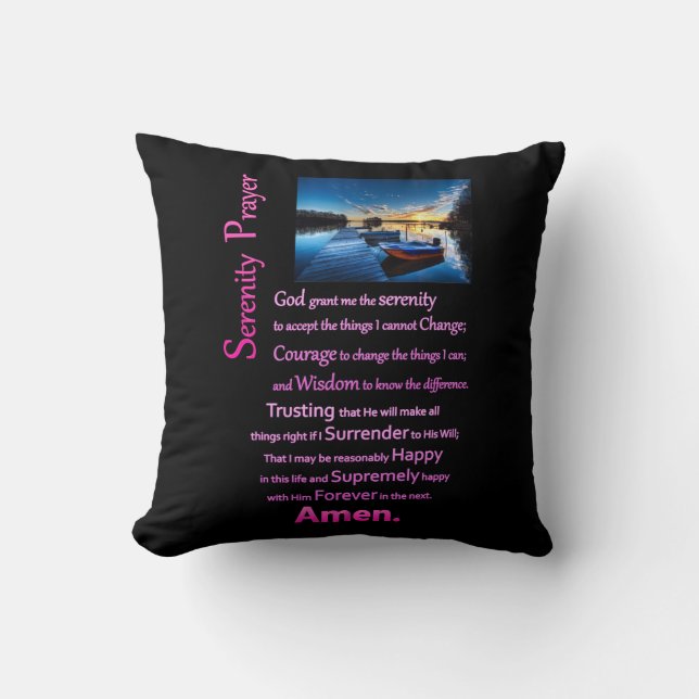 The Serenity Prayer Boat Dock Throw Pillow (Front)