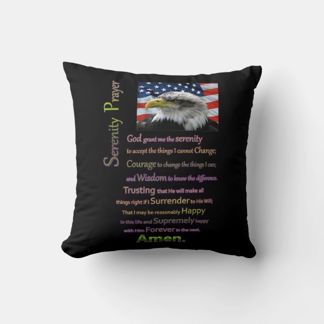 The Serenity Prayer Eagle Head Throw Pillow (Front)