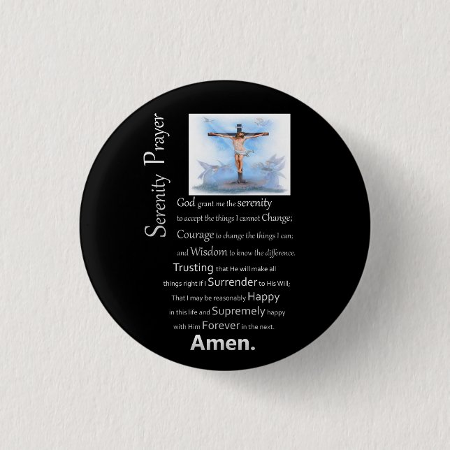 The Serenity Prayer Jesus Cross Button (Front)