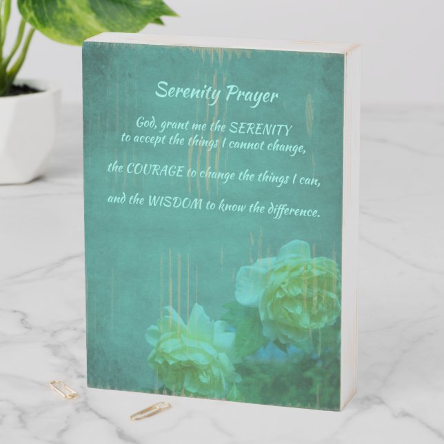 The Serenity Prayer Roses Inspirational  Wooden Box Sign (In Situ Vertical)