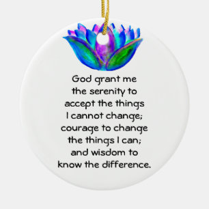 The Serenity Prayer with Colorful Lotus Blossom Ceramic Ornament
