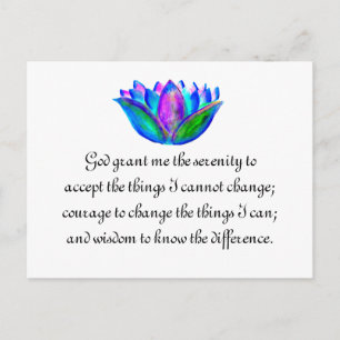 The Serenity Prayer with Colorful Lotus Blossom Postcard