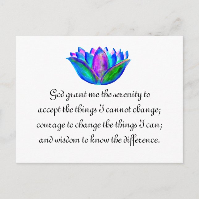 The Serenity Prayer with Colorful Lotus Blossom Postcard (Front)