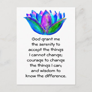 The Serenity Prayer with Colorful Lotus Blossom Postcard