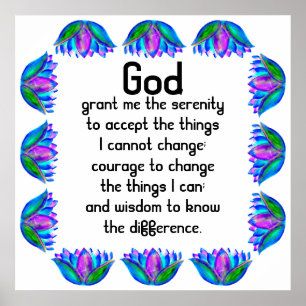 The Serenity Prayer with Colorful Lotus Blossom Poster