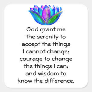 The Serenity Prayer with Colorful Lotus Blossom Square Sticker