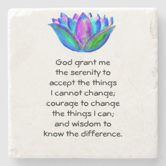 The Serenity Prayer with Colorful Lotus Blossom Stone Coaster