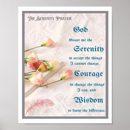 The Serenity Prayer with Flowers Book and Feather Poster
