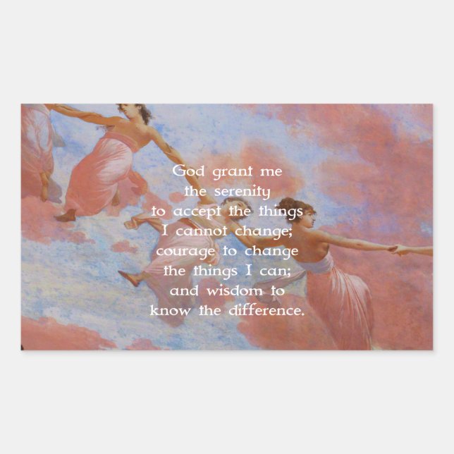 The Serenity Prayer With Flying Angels Painting Rectangular Sticker (Front)