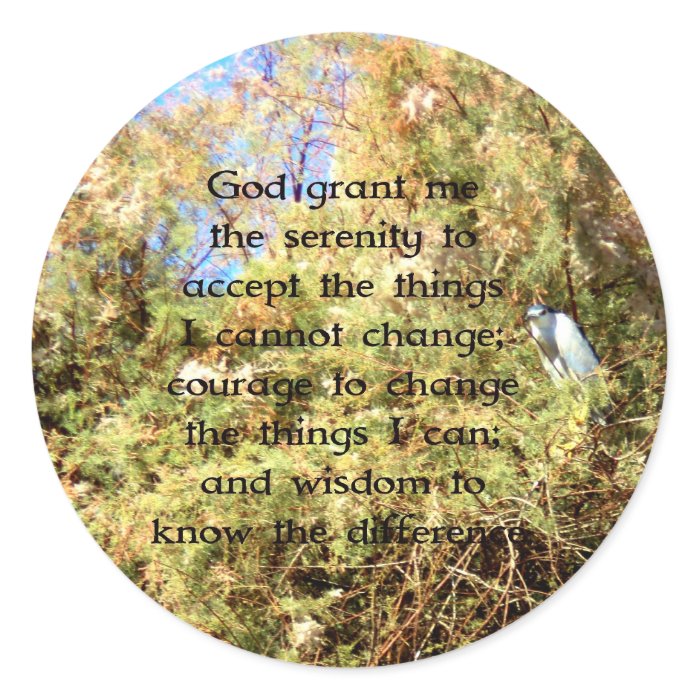 The Serenity Prayer with Nature Photo Bird Round Sticker