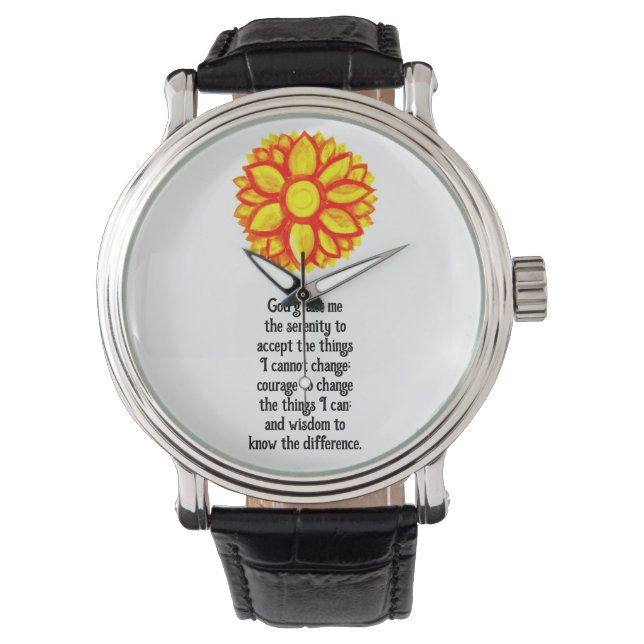The Serenity Prayer with Red Yellow Lotus Blossom Watch (Front)