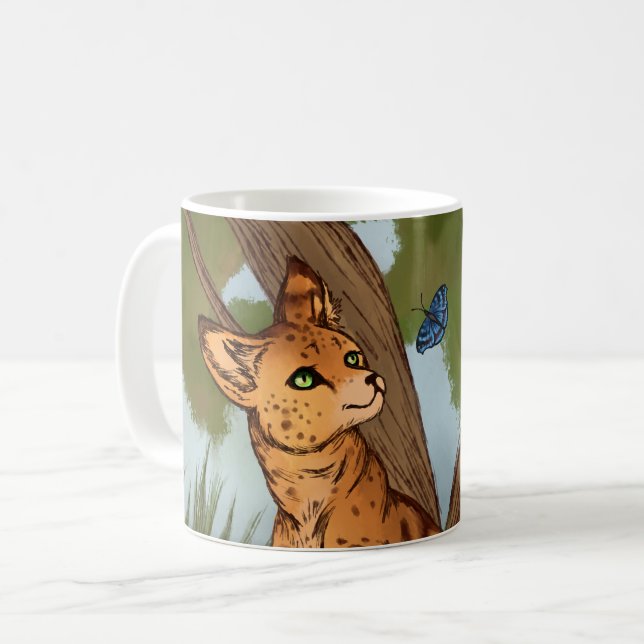 The Serval and the Butterfly Coffee Mug (Front Left)