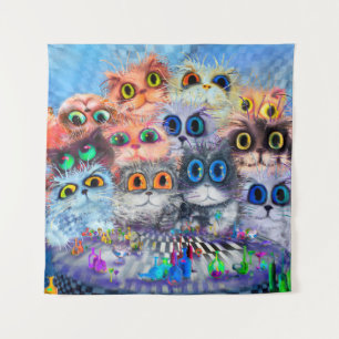 The set of cats' portraitsabstract background,acry tapestry