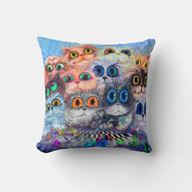 The set of cats' portraitsabstract background,acry throw pillow (Front)
