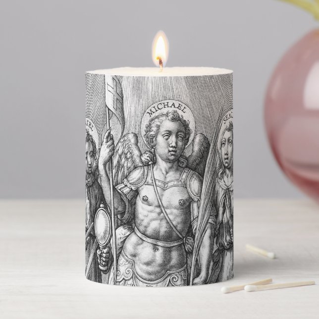 The Seven Archangels (M 034; Engraving) 3"x4" Pillar Candle (In Situ)