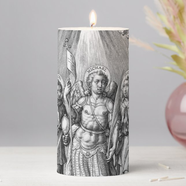 The Seven Archangels (M 034; Engraving) 3"x6" Pillar Candle (In Situ)
