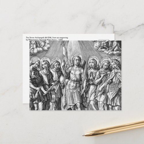 The Seven Archangels M 034 Engraving Postcard