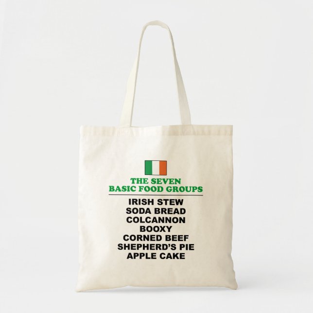 The Seven Basic Food Groups Funny Irish Tote Bag (Front)
